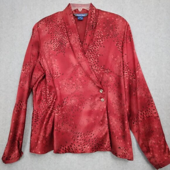 Austin Reed | Red Floral 100% Silk Wrap Blouse | Size 18 - Picture 2 of 9
